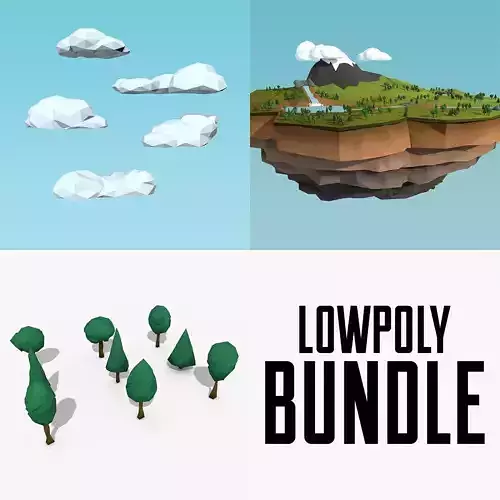 Low Poly Nature island with mountains and trees