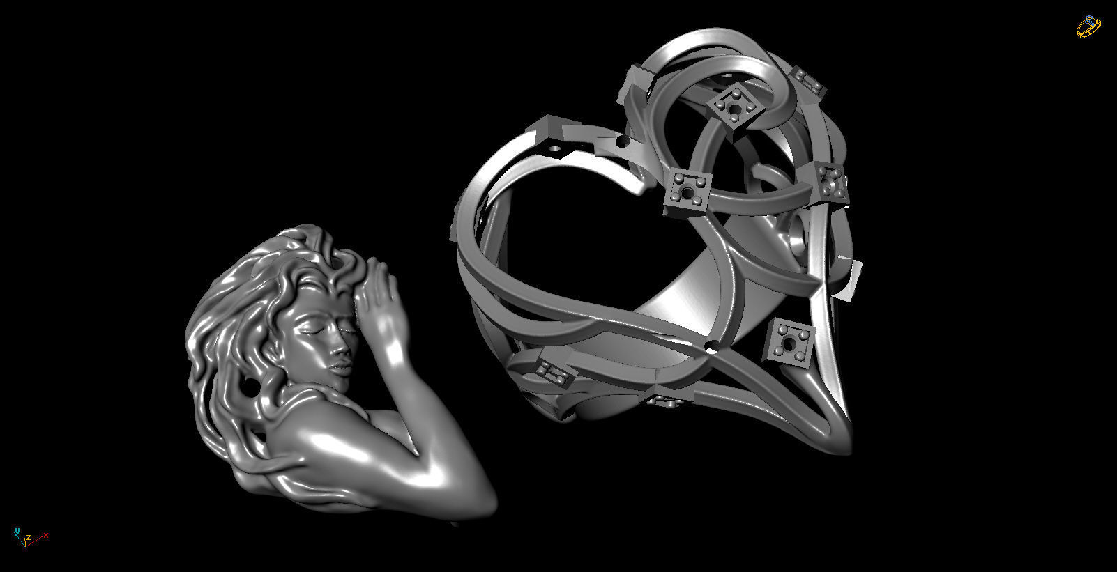 heart gril ring 3d print model 3D print model_3