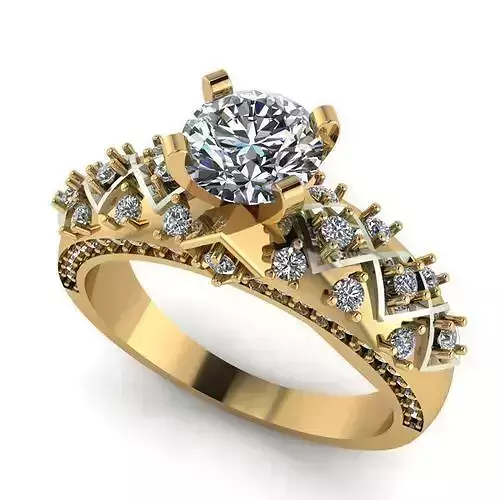 ring 5 3d print model gold engagement with diamonds