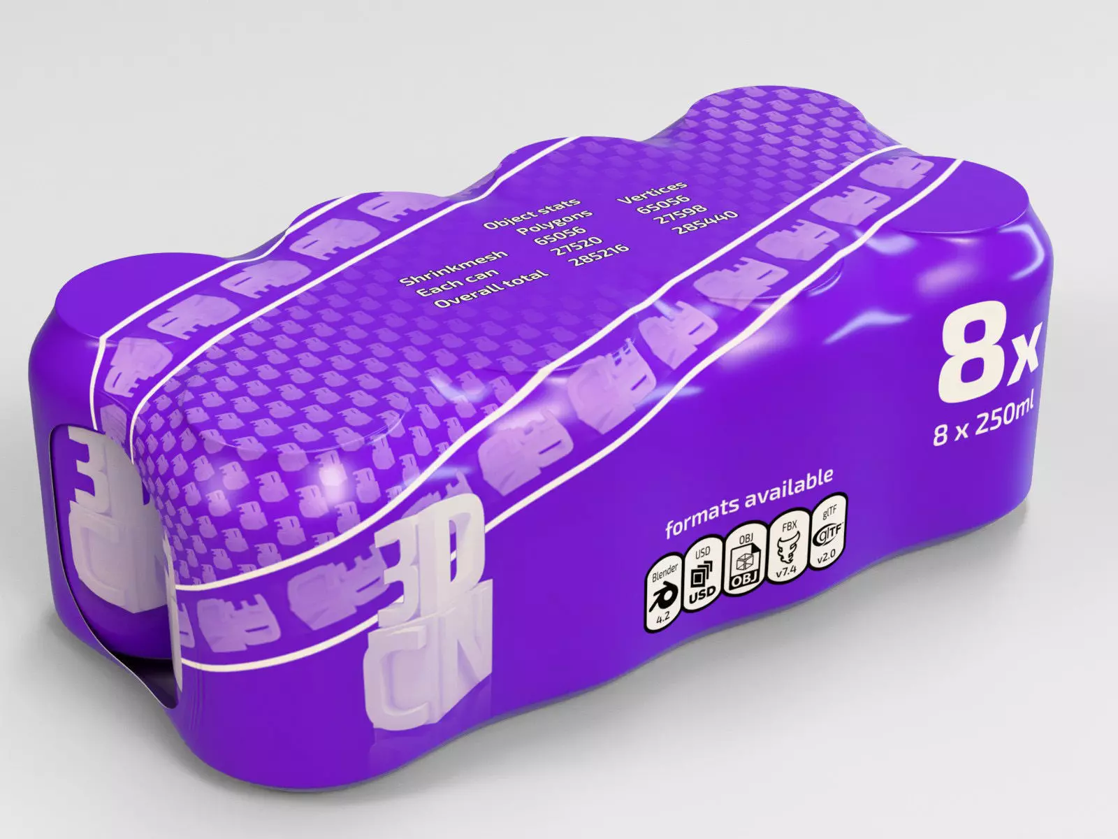 8 pack 250ml - 25cl  beer can shrinkwrap 3D model_0