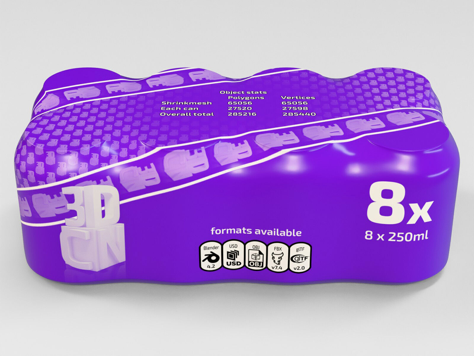 8 pack 250ml - 25cl  beer can shrinkwrap 3D model_2