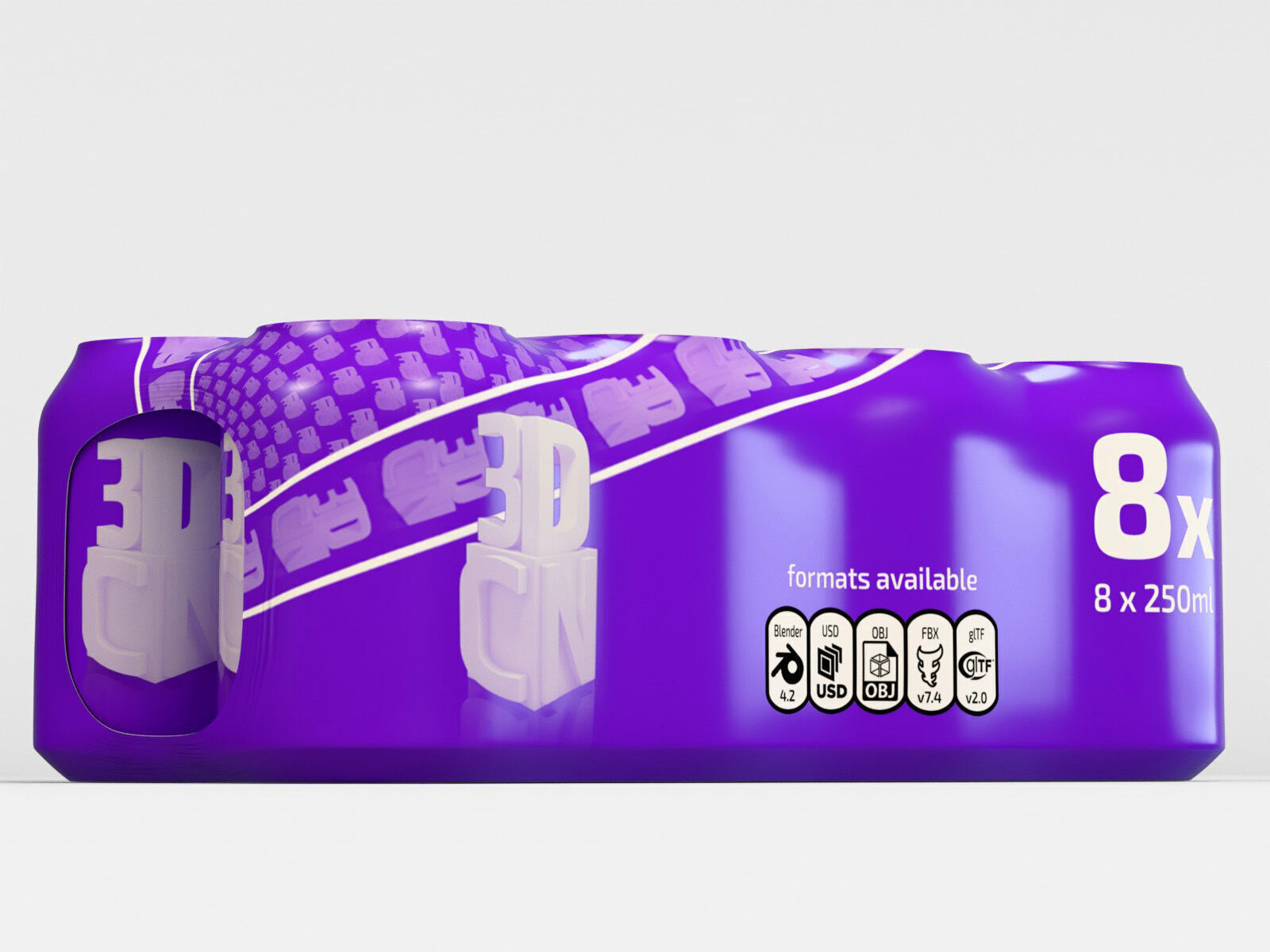 8 pack 250ml - 25cl  beer can shrinkwrap 3D model_8