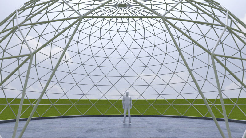 Dome - Triangulated with entry opening and foundation Low-poly 3D model_3