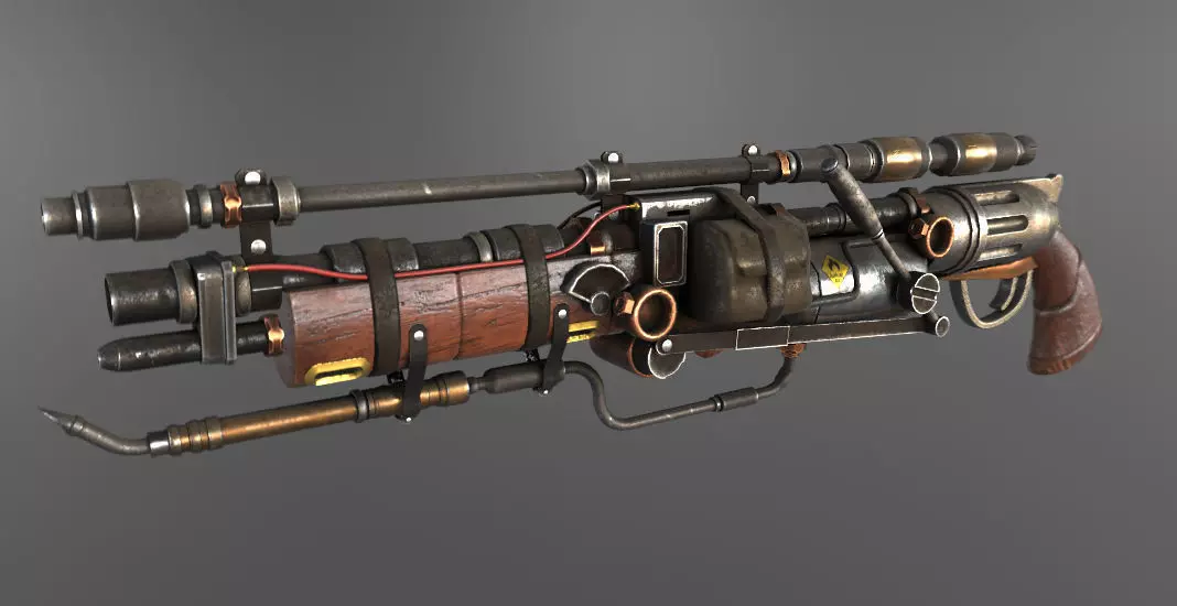 Steampunk Gun Low-poly 3D model_0