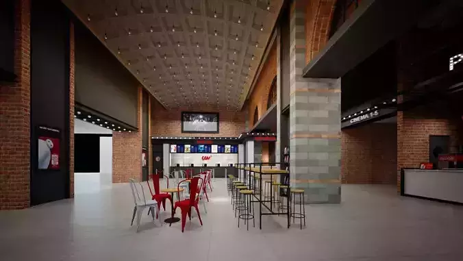 Cinema theatre lobby entrance industrial style commercial space 3D model