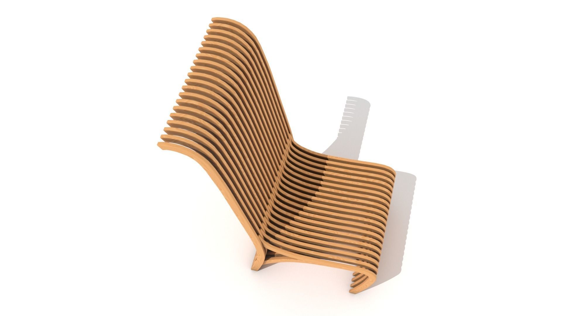 Light Wooden Slatted Chair 3D model_3