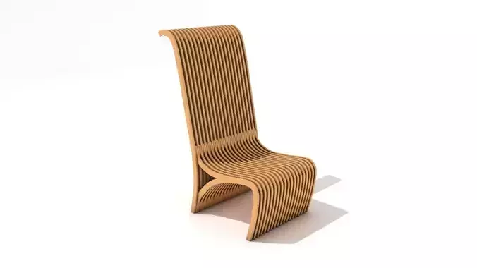 Light Wooden Slatted Chair 3D model