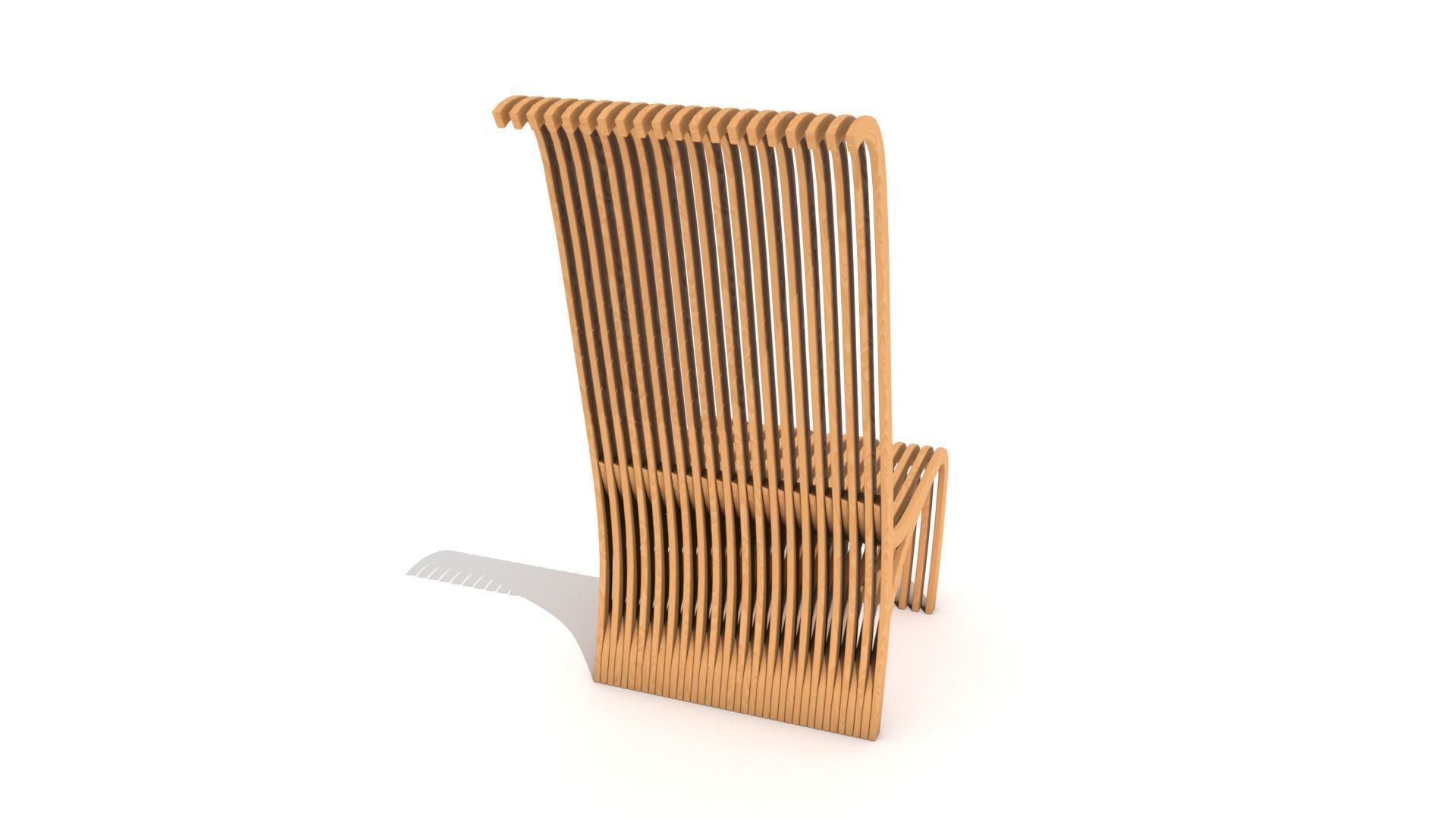 Light Wooden Slatted Chair 3D model_2