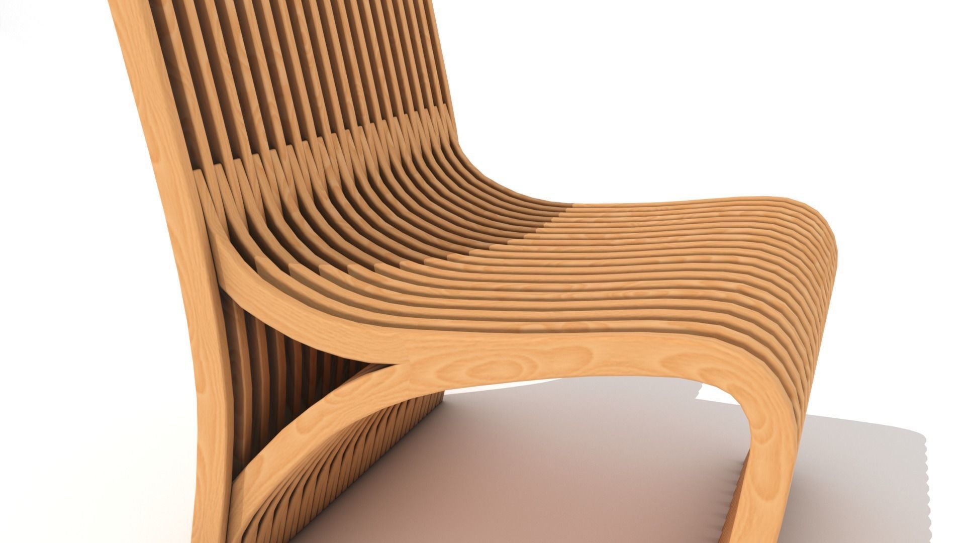 Light Wooden Slatted Chair 3D model_5