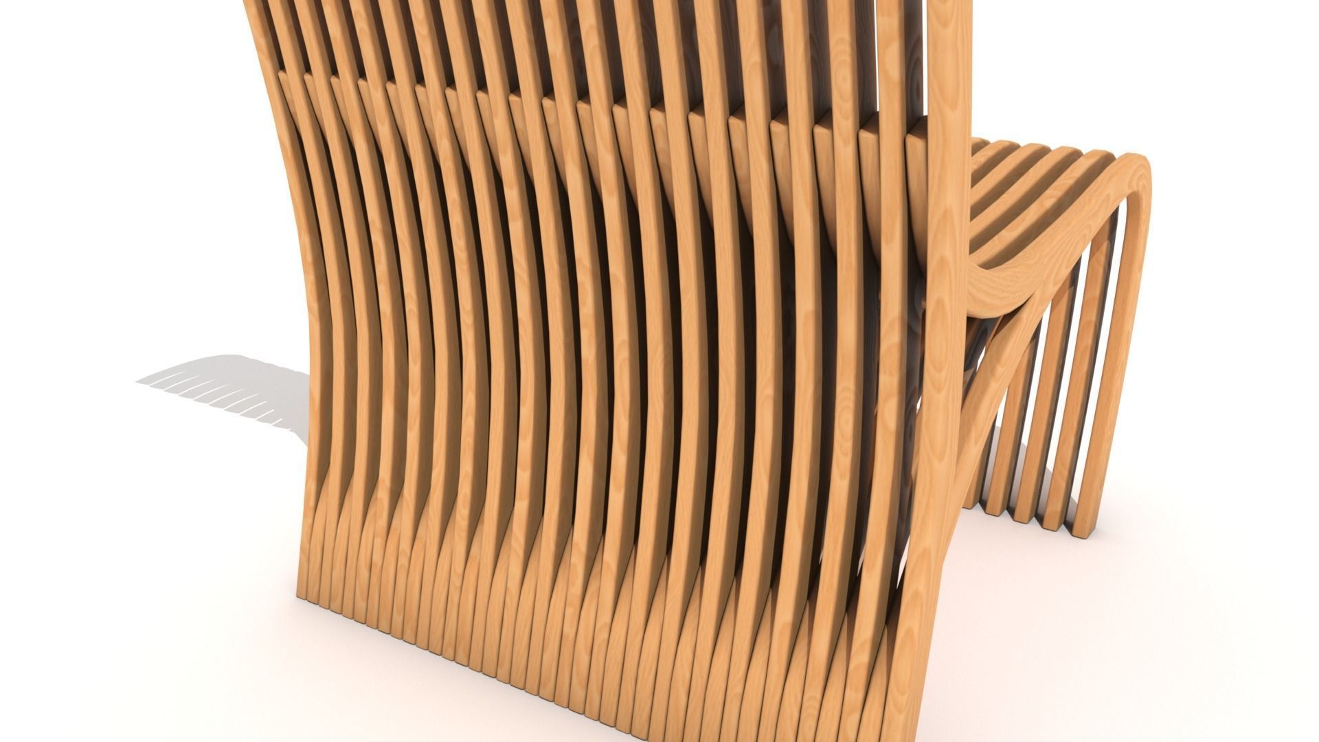 Light Wooden Slatted Chair 3D model_4