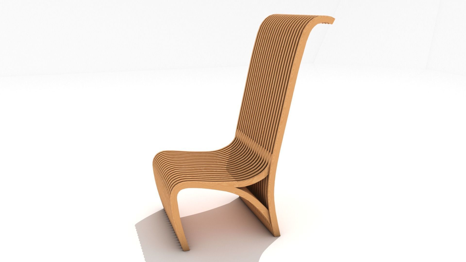 Light Wooden Slatted Chair 3D model_1