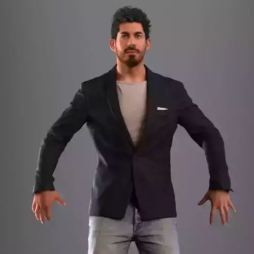 Rigged man in business casual attire with realistic hair  Low-poly 3D model