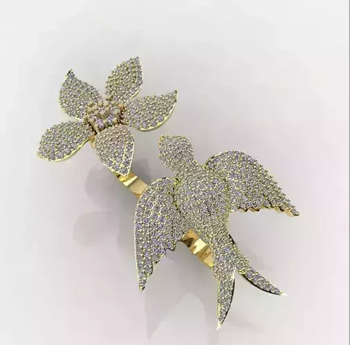 engagement rings wid bird and flower two finger ring