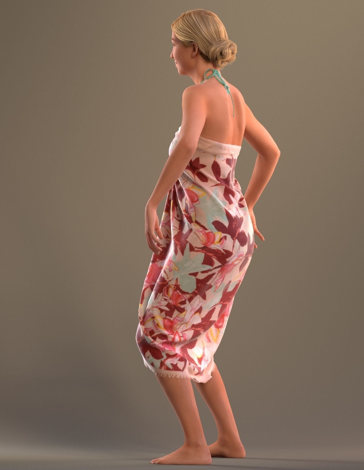 Rigged lady in vacation or beach clothing Low-poly 3D model_9