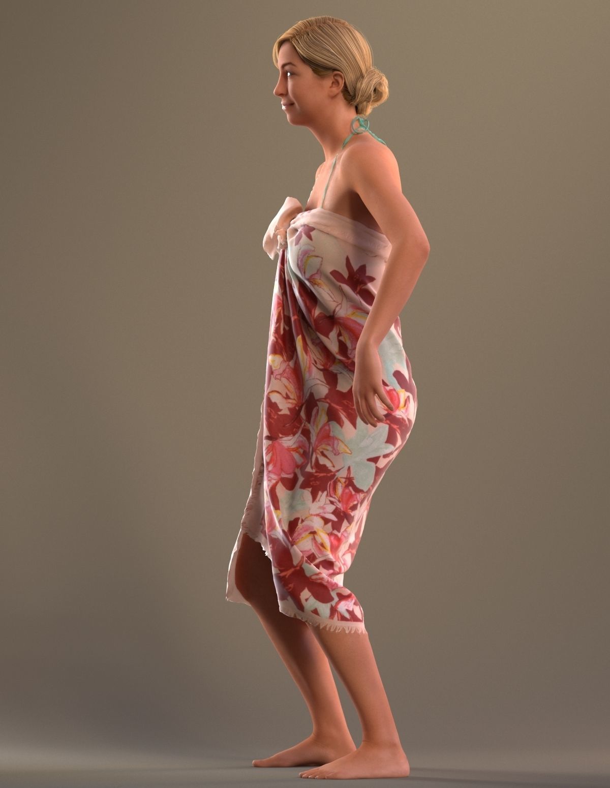 Rigged lady in vacation or beach clothing Low-poly 3D model_10