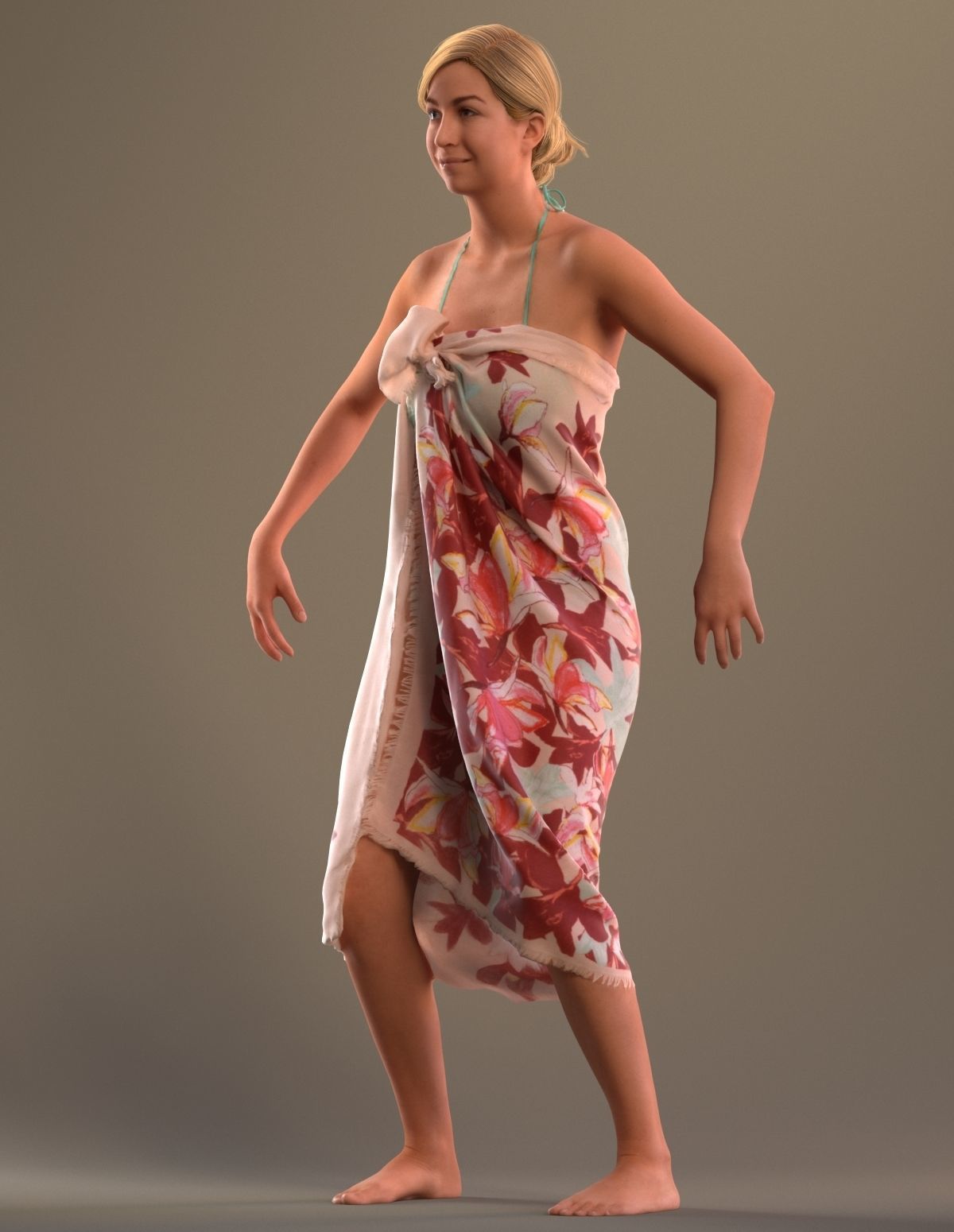 Rigged lady in vacation or beach clothing Low-poly 3D model_11