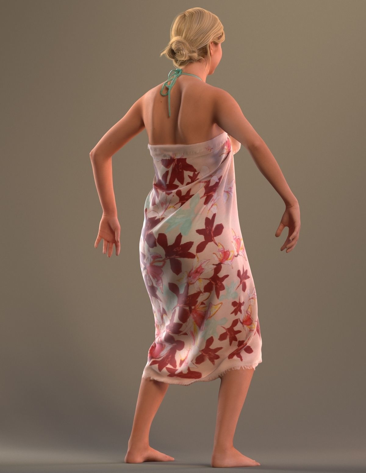 Rigged lady in vacation or beach clothing Low-poly 3D model_7