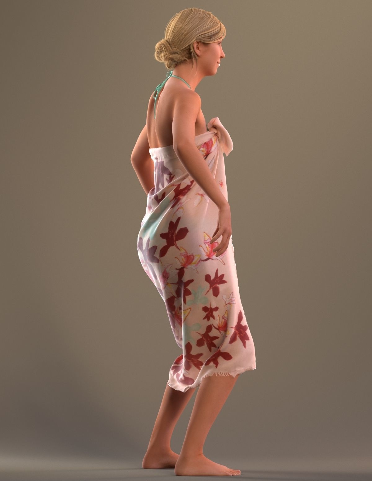 Rigged lady in vacation or beach clothing Low-poly 3D model_6