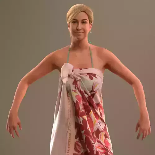 Rigged lady in vacation or beach clothing Low-poly 3D model