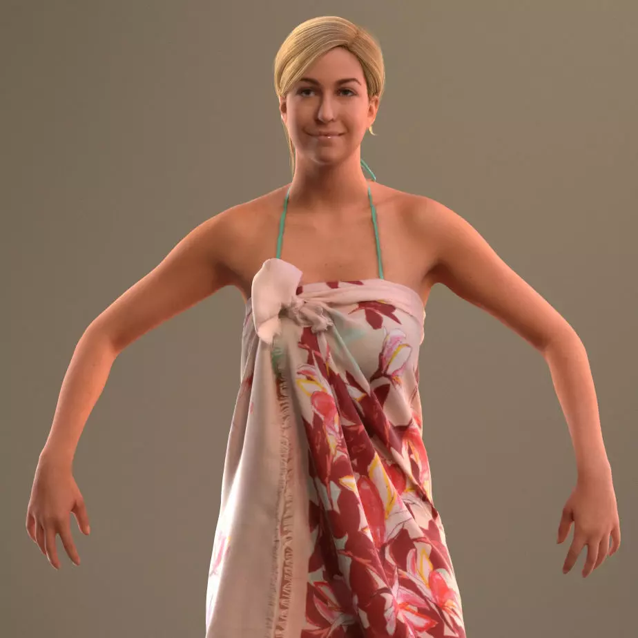 Rigged lady in vacation or beach clothing Low-poly 3D model_0