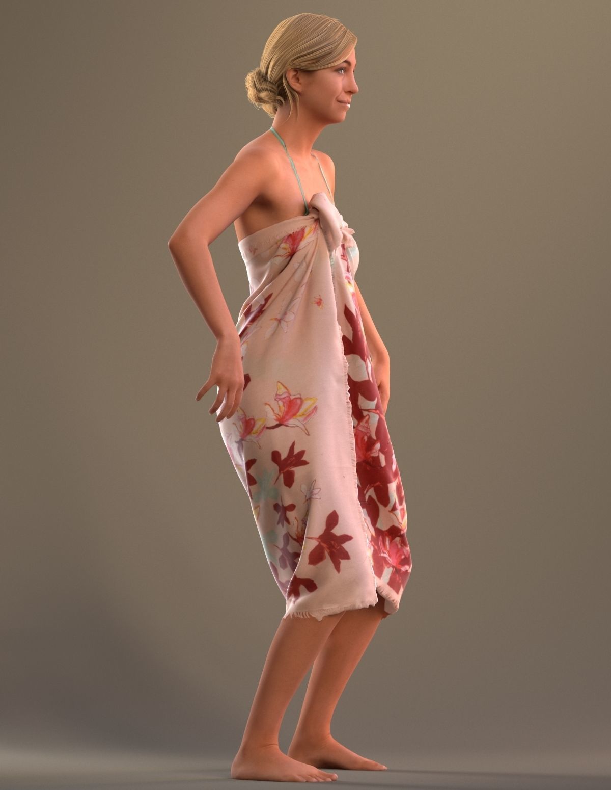 Rigged lady in vacation or beach clothing Low-poly 3D model_4