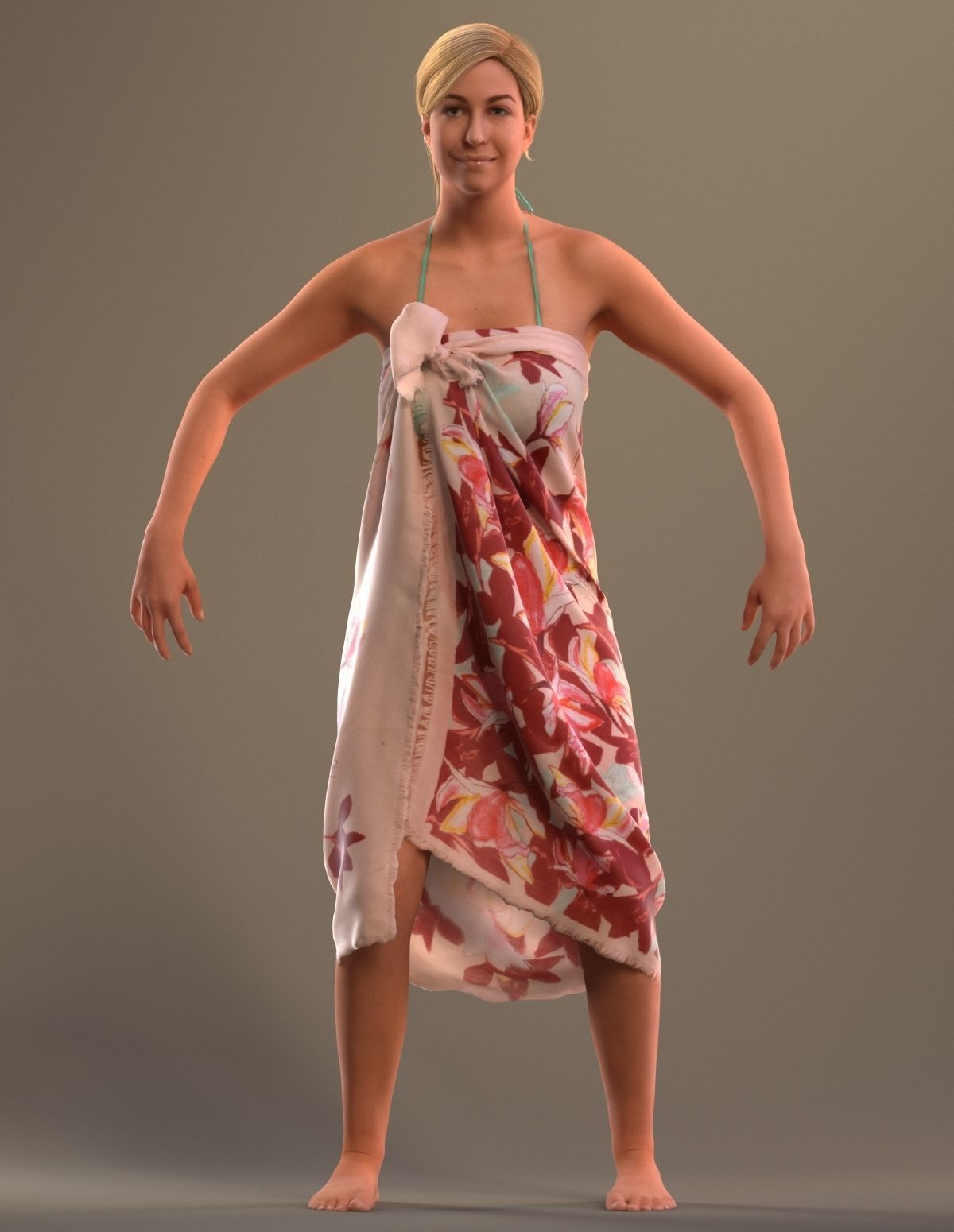 Rigged lady in vacation or beach clothing Low-poly 3D model_2