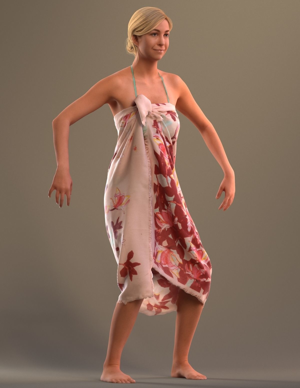 Rigged lady in vacation or beach clothing Low-poly 3D model_3