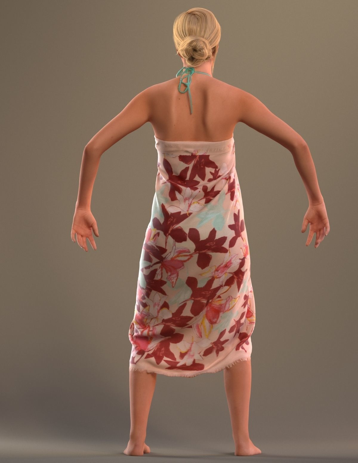 Rigged lady in vacation or beach clothing Low-poly 3D model_5