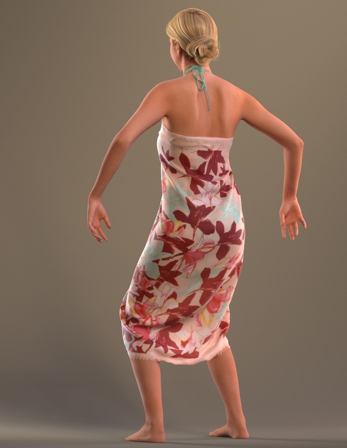 Rigged lady in vacation or beach clothing Low-poly 3D model_8