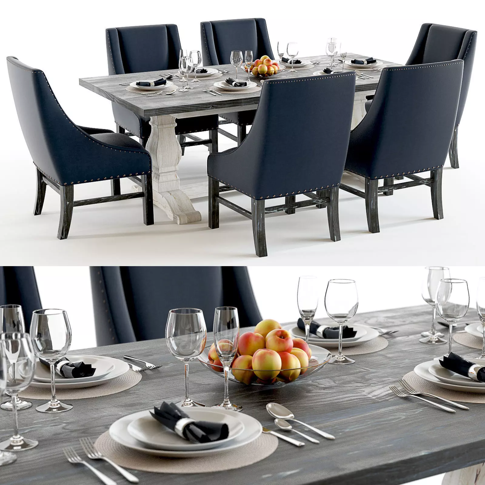 Curations Limited - Trestle Vintage dining set 3D model