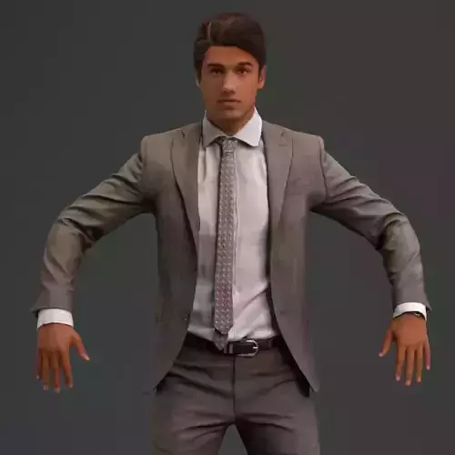 Rigged European male 3D model in business formal attire Low-poly 3D model