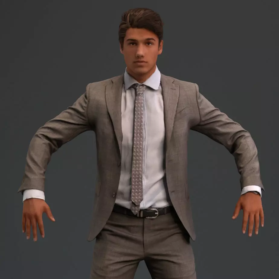 Rigged European male 3D model in business formal attire Low-poly 3D model_0