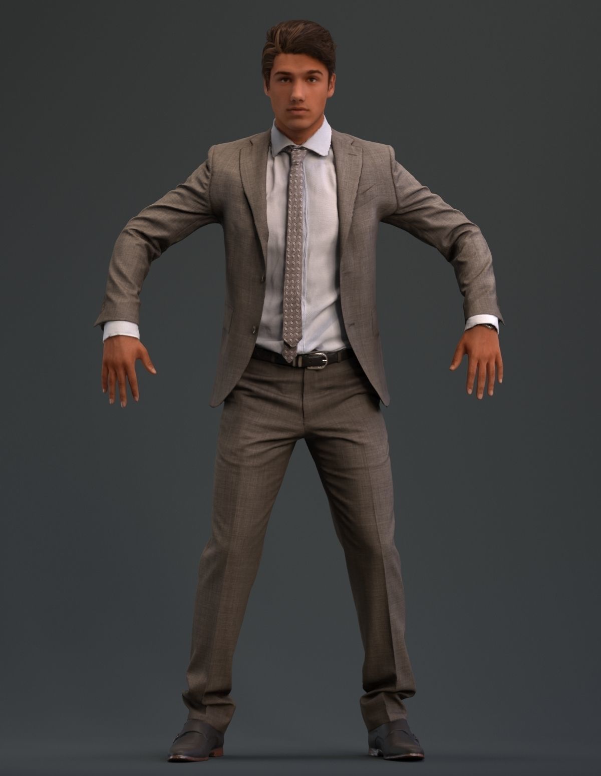 Rigged European male 3D model in business formal attire Low-poly 3D model_1