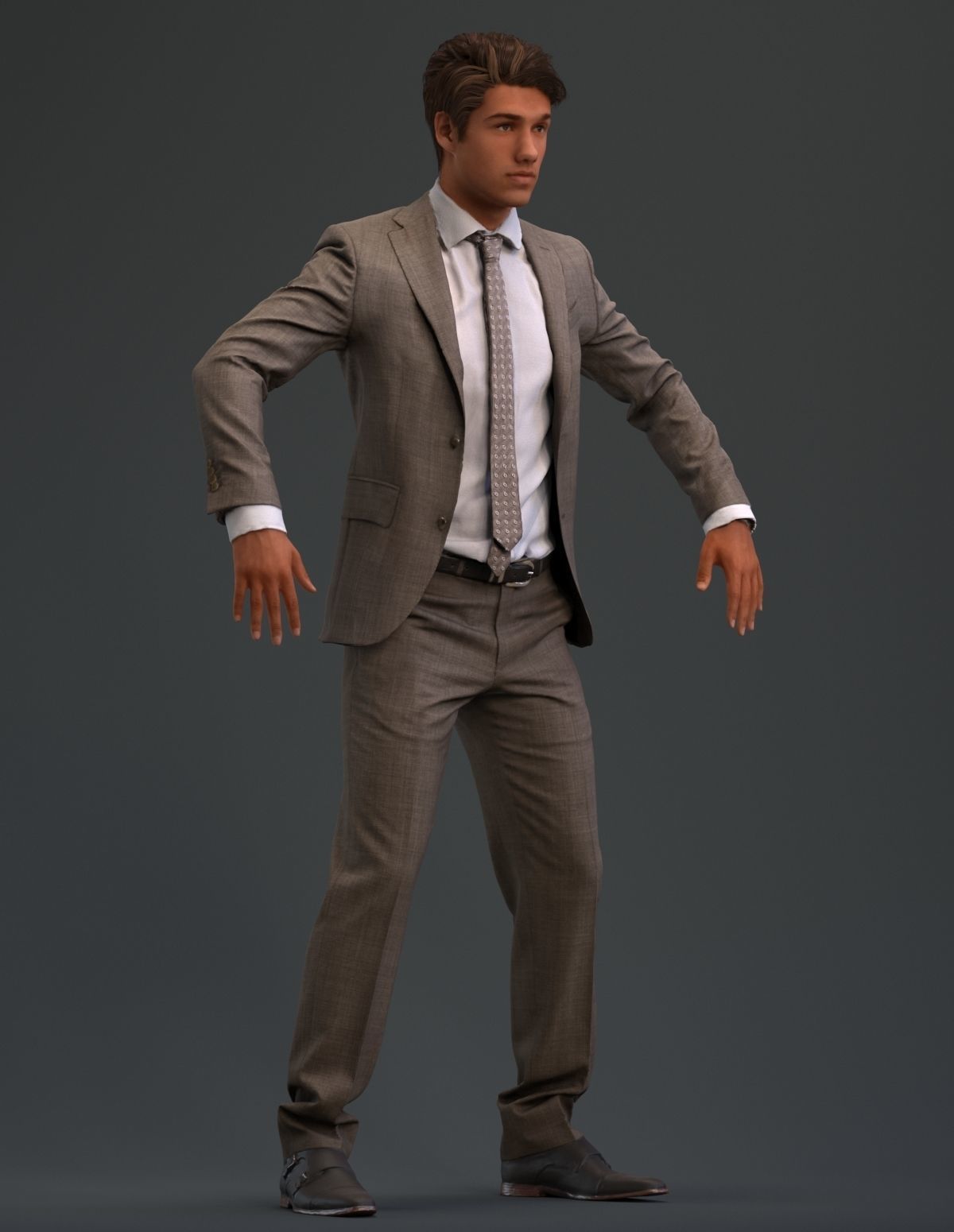 Rigged European male 3D model in business formal attire Low-poly 3D model_7