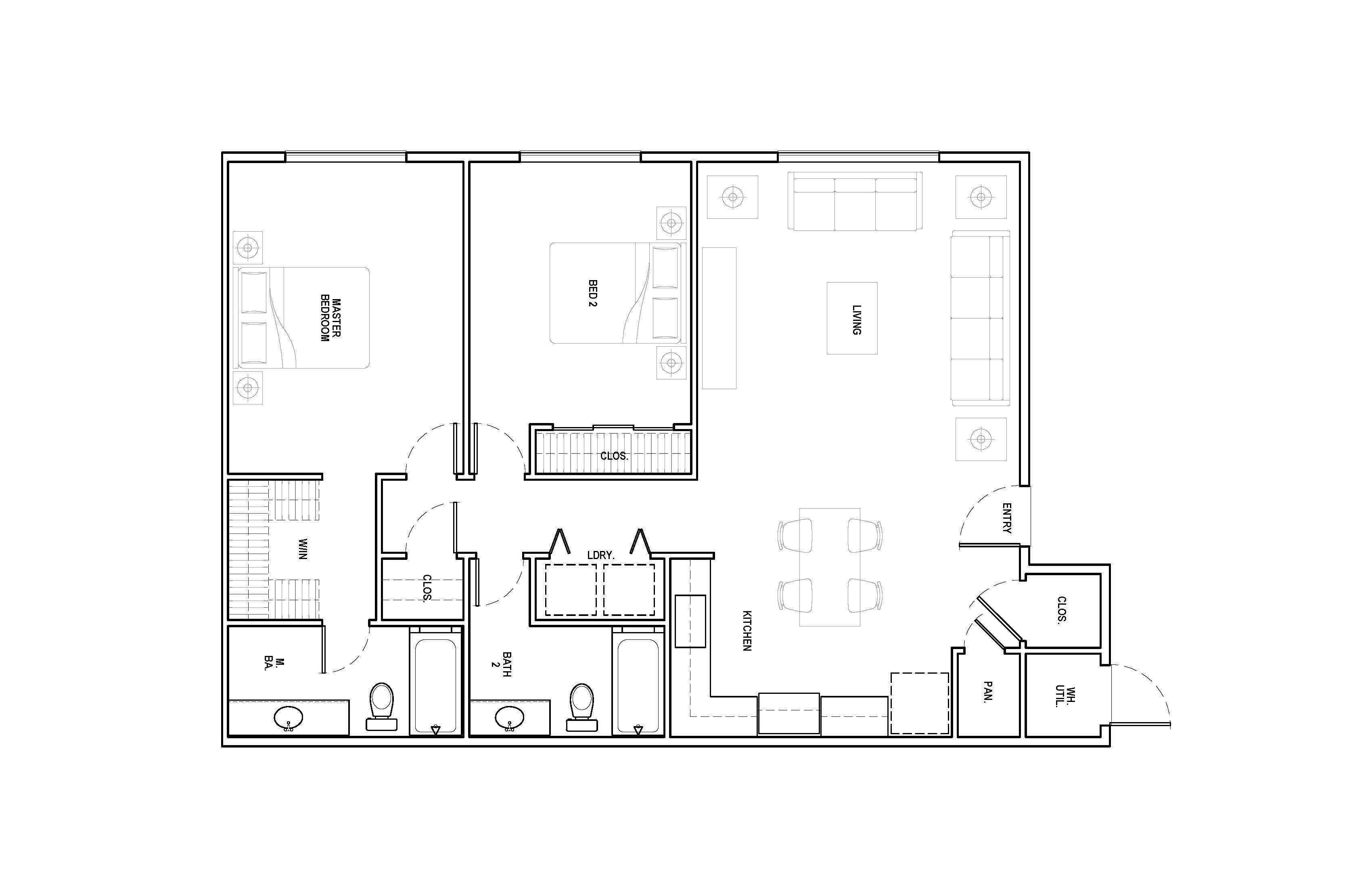 2 Bedroom 2 bathroom apartment unit model modern architectural  Low-poly 3D model_1