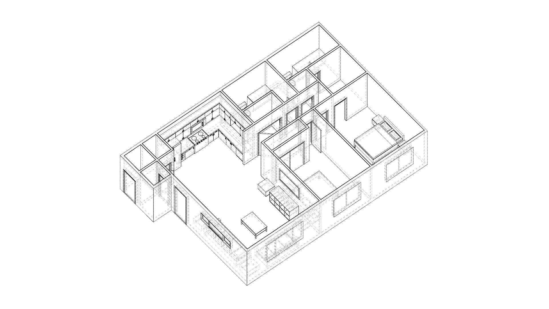2 Bedroom 2 bathroom apartment unit model modern architectural  Low-poly 3D model_6