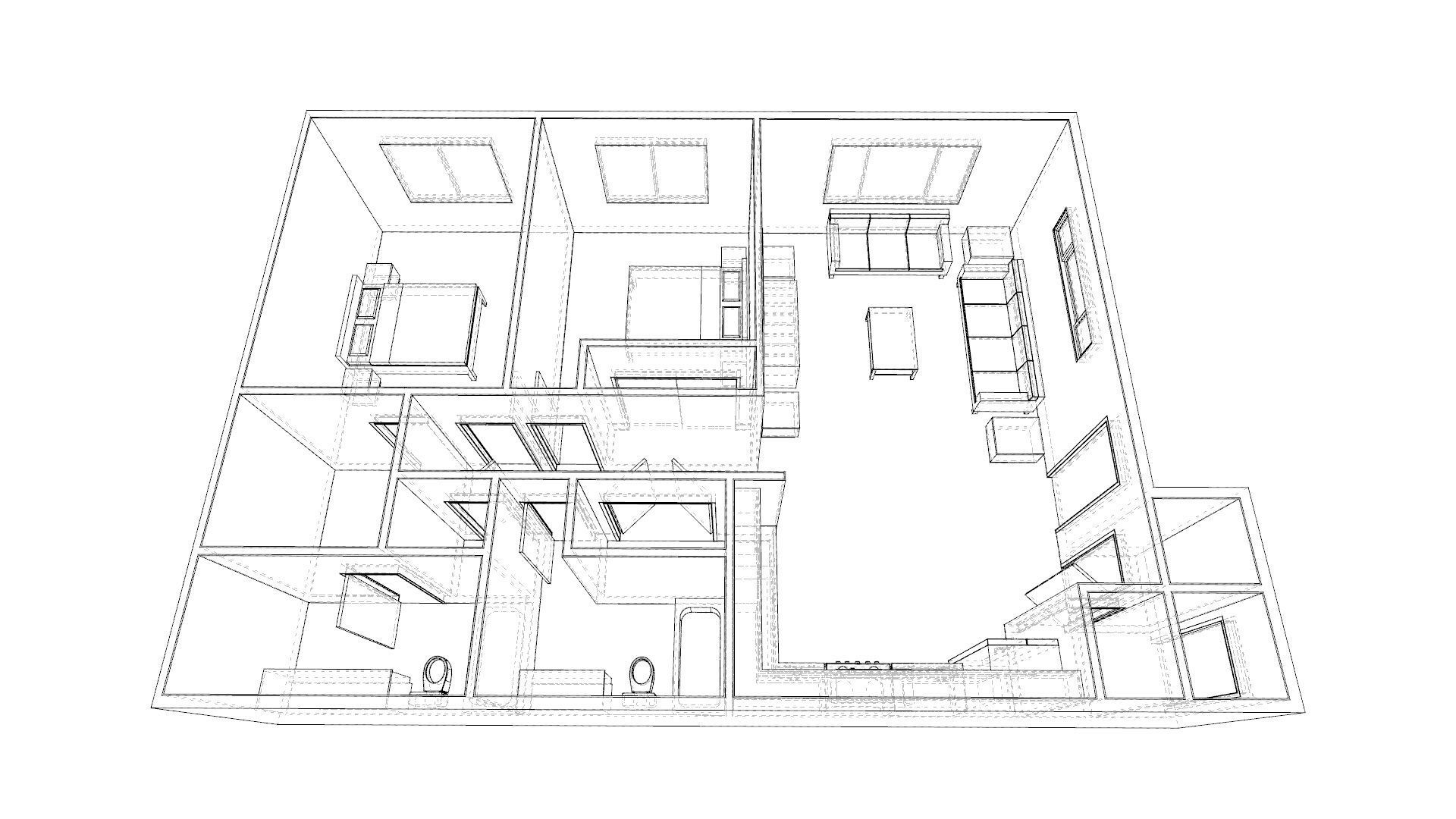 2 Bedroom 2 bathroom apartment unit model modern architectural  Low-poly 3D model_8