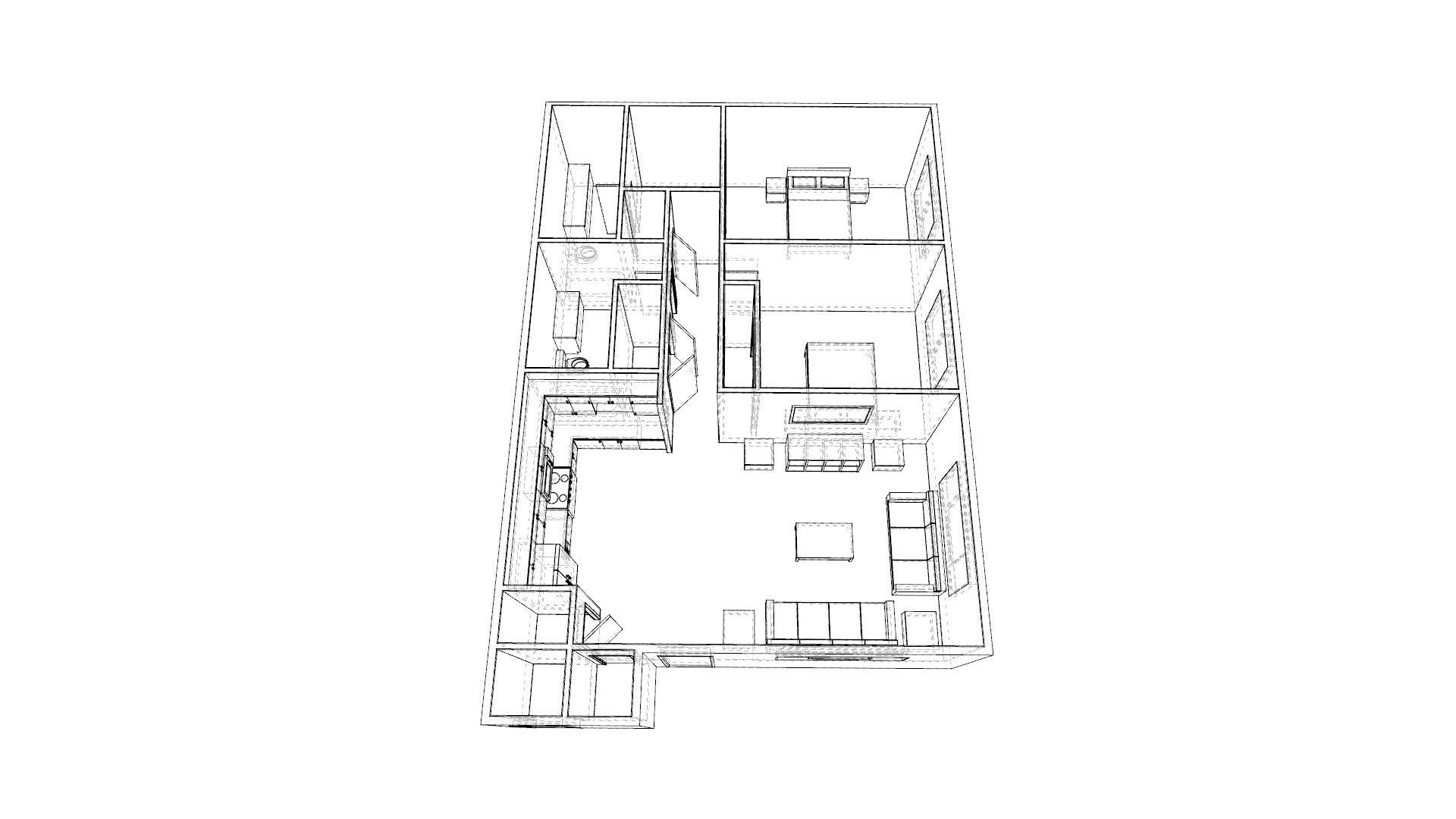 2 Bedroom 2 bathroom apartment unit model modern architectural  Low-poly 3D model_9