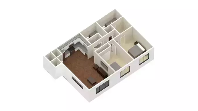 2 Bedroom 2 bathroom apartment unit model modern architectural 