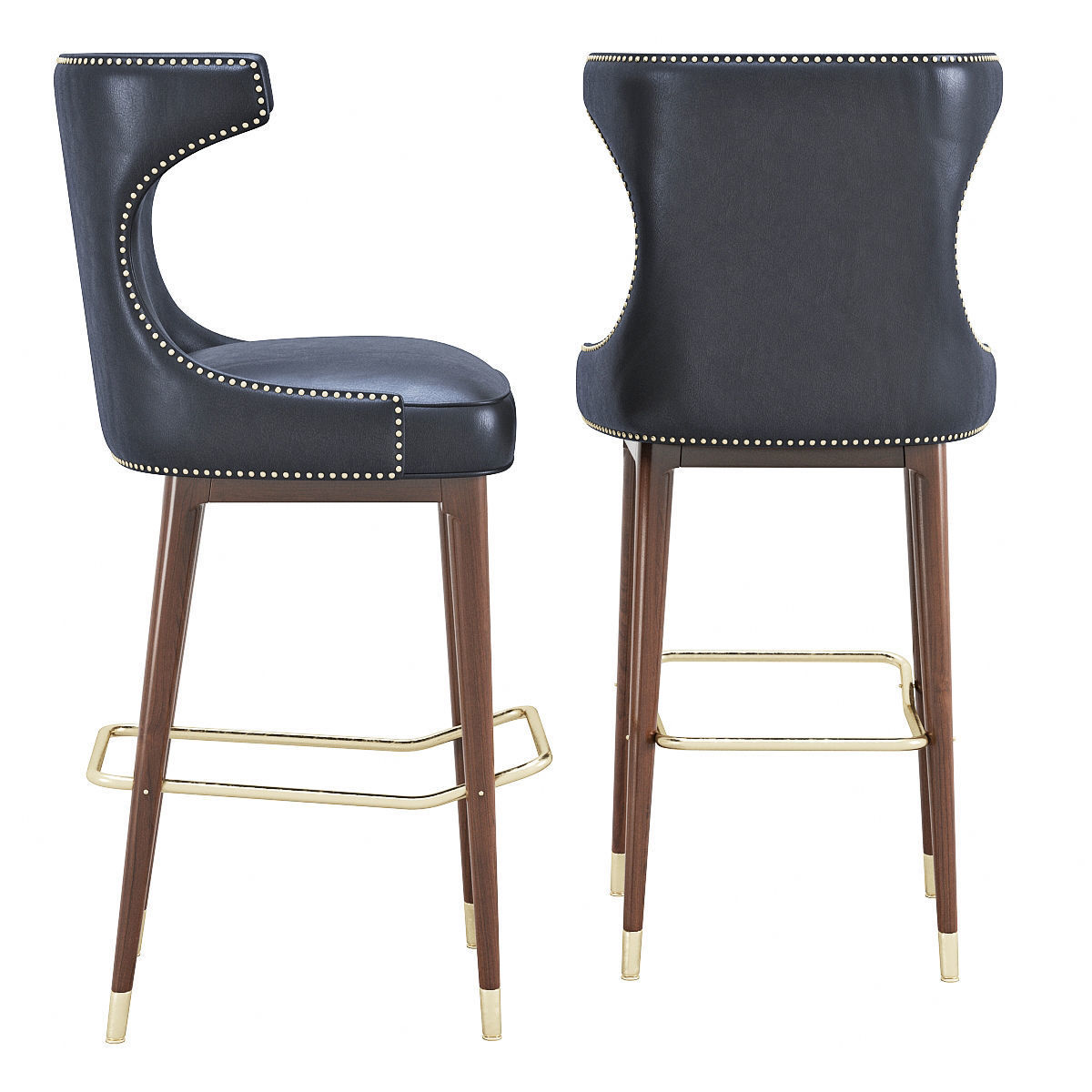 Mid Century Black Leather Bar Stool 3D model CGTrader