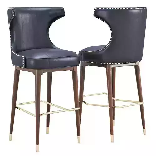 Mid Century Black Leather Bar Stool