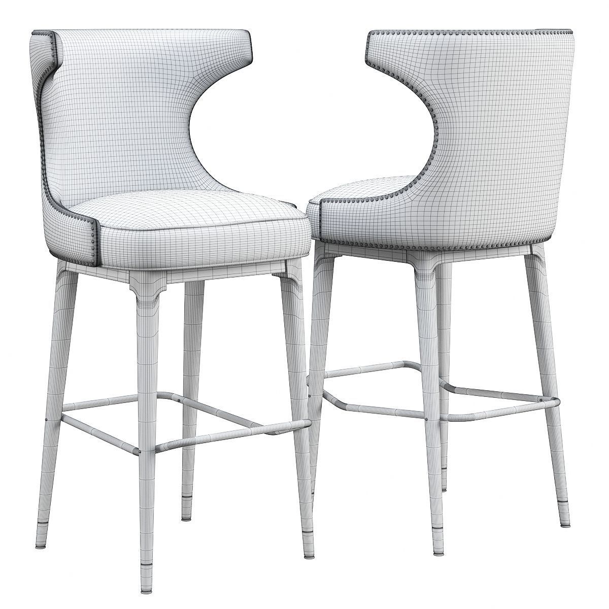 Mid Century Black Leather Bar Stool 3D model CGTrader