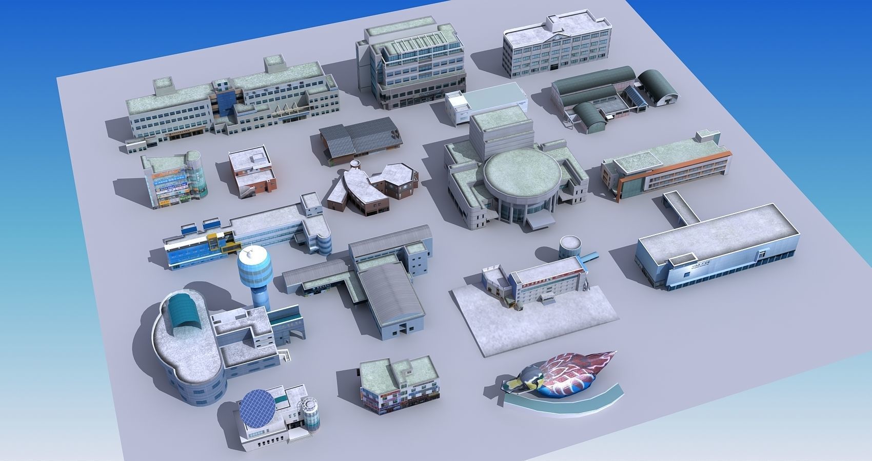 20 city building collection Low-poly 3D model_7