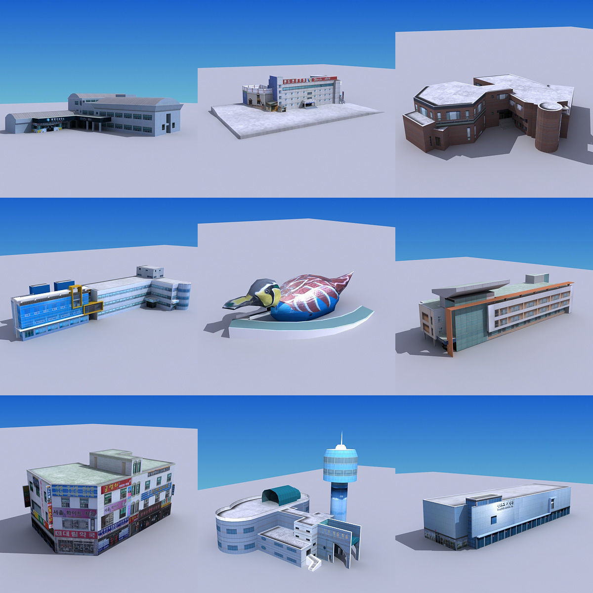 20 city building collection Low-poly 3D model_2
