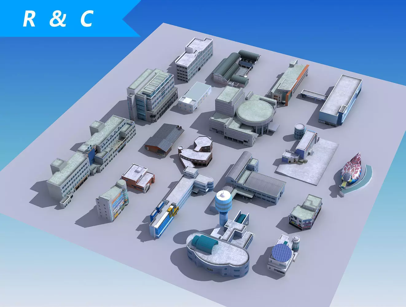 20 city building collection Low-poly 3D model_0