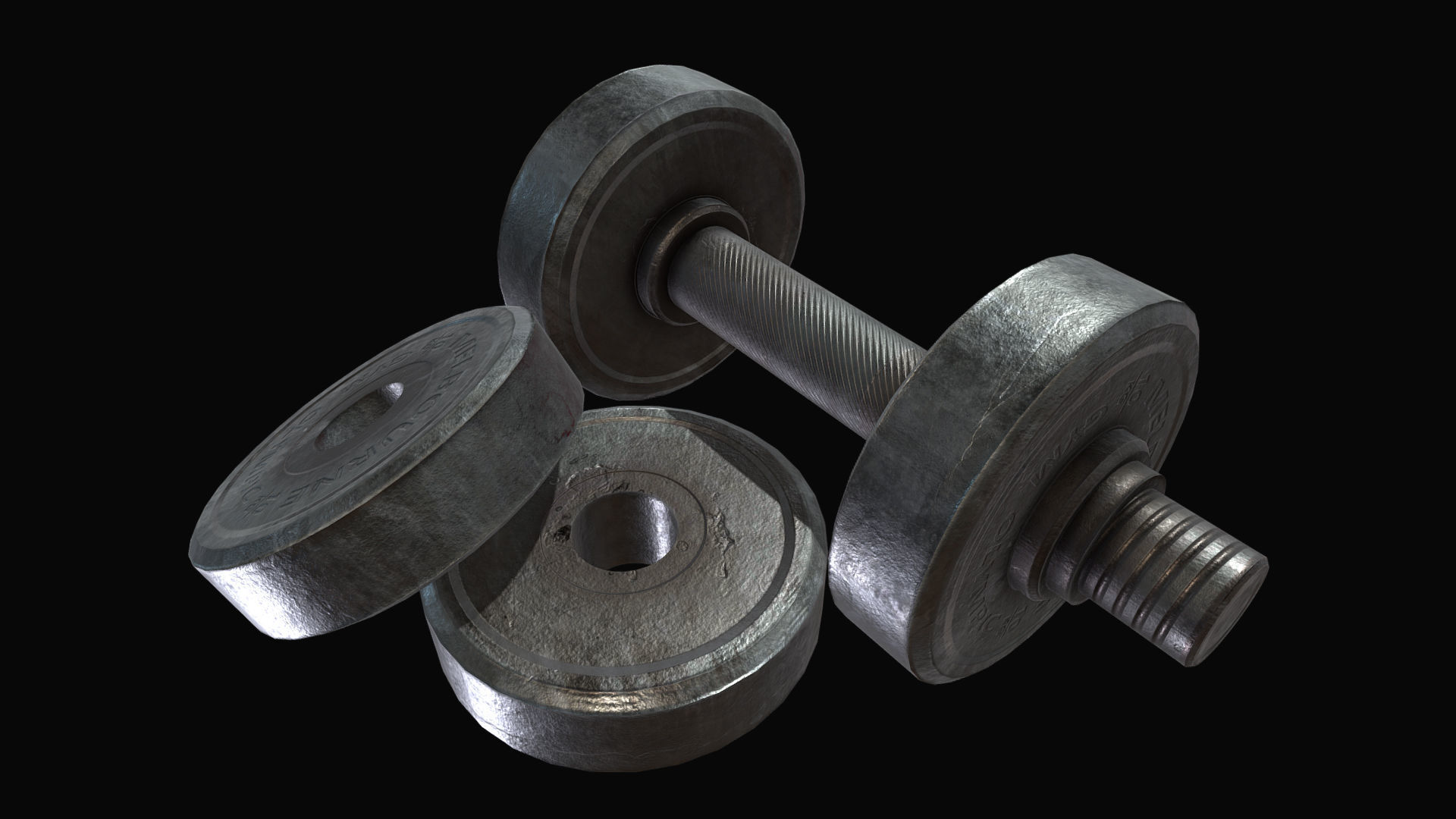 Metal Dumbbell Low-poly 3D model_4