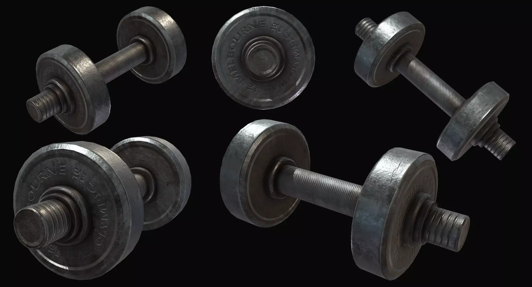 Metal Dumbbell Low-poly 3D model_0