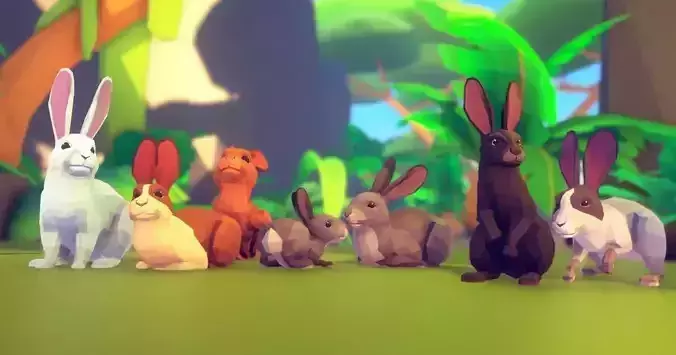 Poly Art Rabbits Low-poly 3D model
