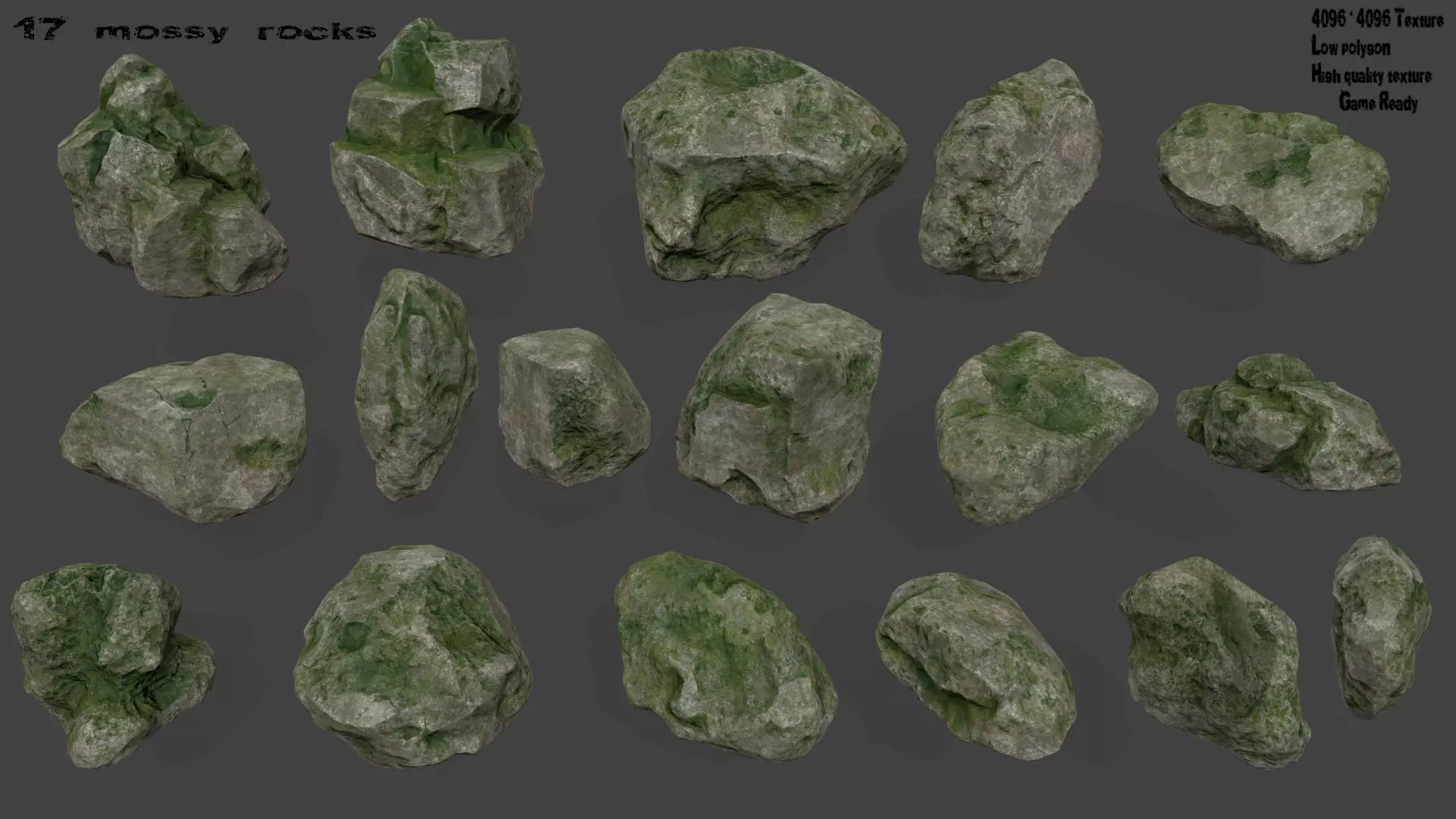mossy rocks set Low-poly 3D model_0