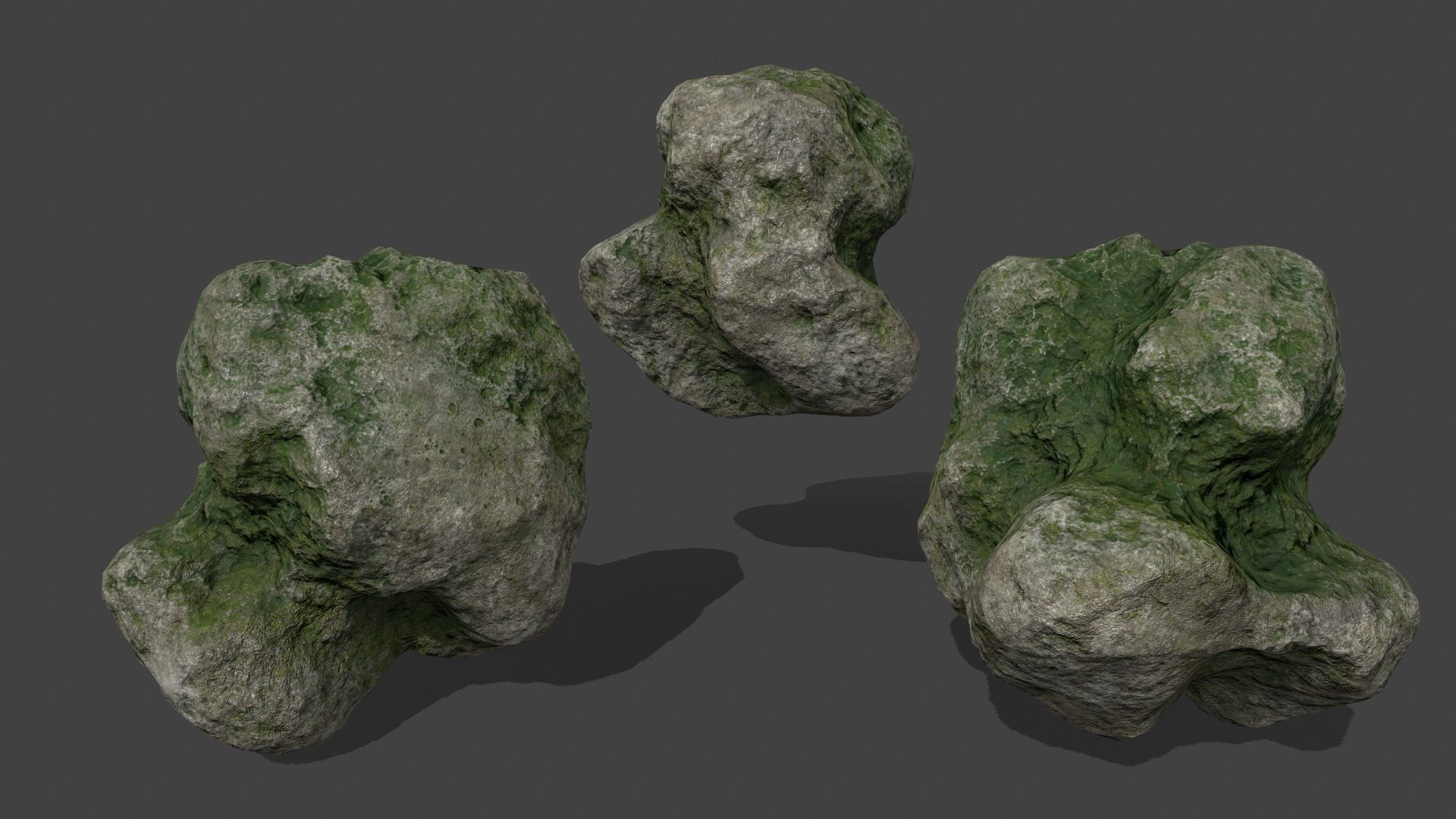 mossy rocks set Low-poly 3D model_3